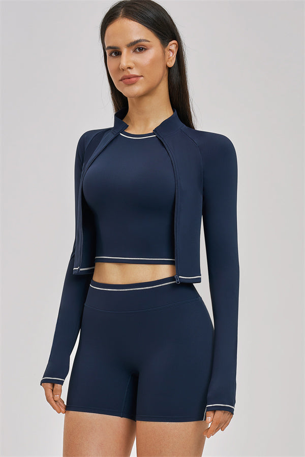 Conjunto de 3 piezas de chaqueta, top corto y pantalón corto Unbound