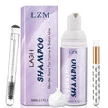 LZM Lash Shampoo Limpiador de pestañas - Kit de limpieza para pestañas en grupo/Extensiones de pestañas Baño de pestañas Limpiador de pestañas Espuma Jabón de pestañas Cuidado de pestañas Sin aceite 60ml (KIT DE CHAMPÚ 3 EN 1)
