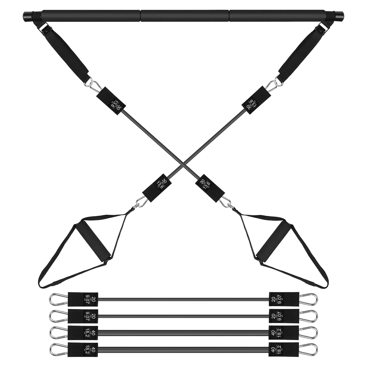 Kit de barra de Pilates con bandas de resistencia de 180 libras, barra tonificadora de yoga Pilates multifuncional, juego de equipos de ejercicio de cuerpo completo para principiantes, intermedios y profesionales