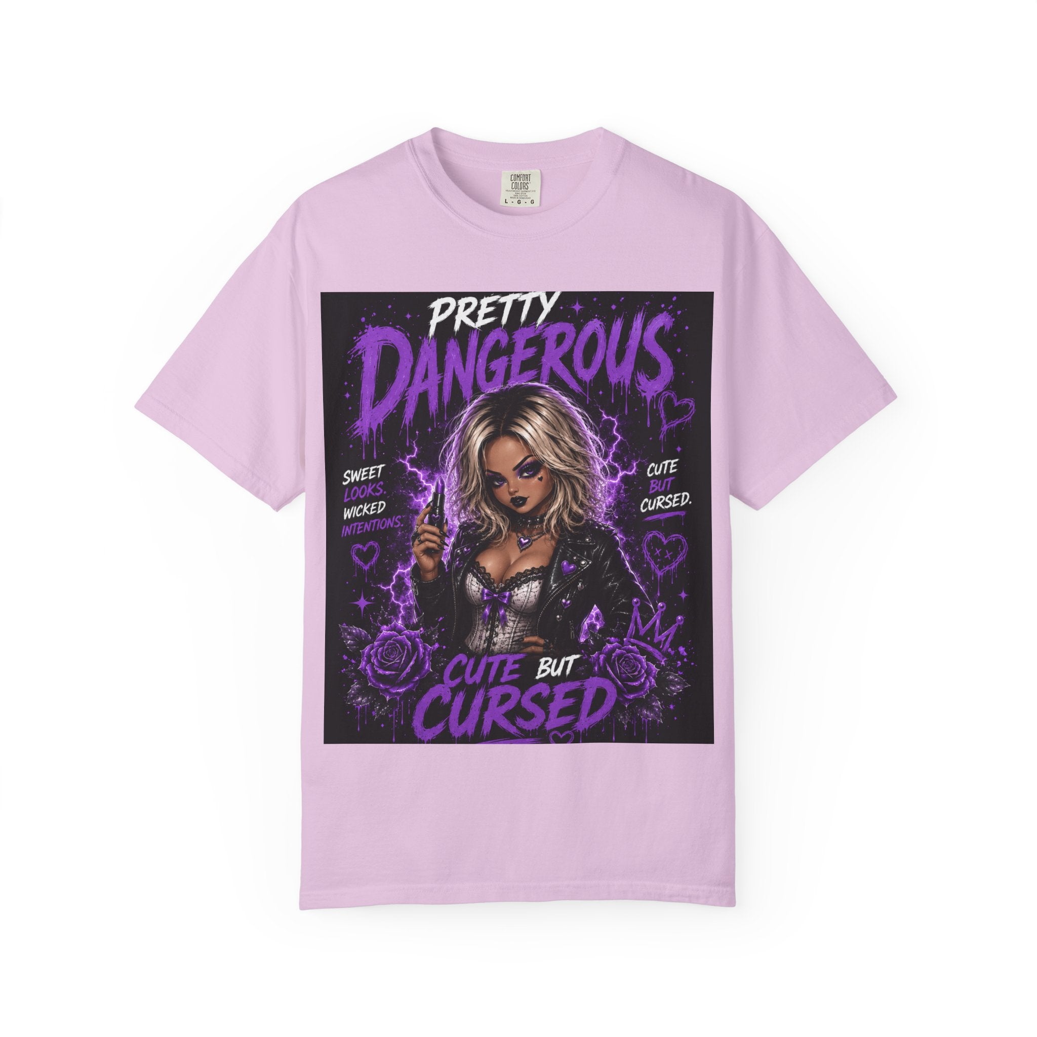 Pretty Dangerous "Cute But Cursed" T-Shirt — Gothic Purple Graphic Tee