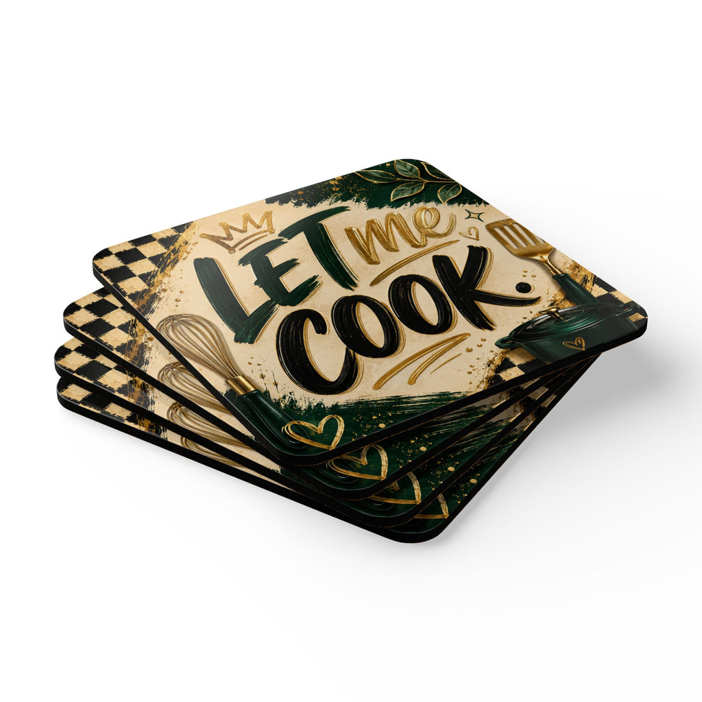 Let Me Cook Cork Coaster Set — Kitchen Drink Coasters, Chef Gift
