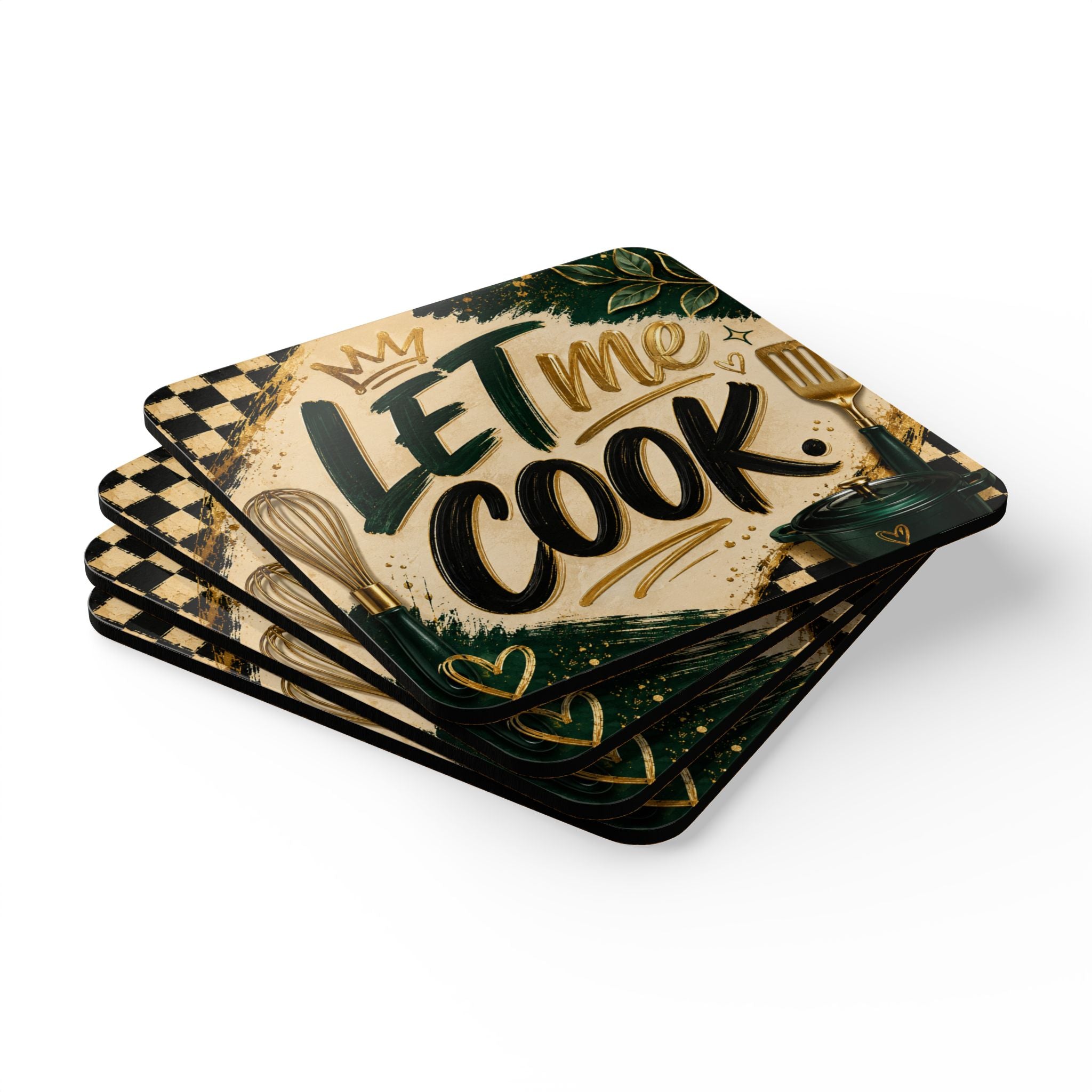 Let Me Cook Cork Coaster Set — Kitchen Drink Coasters, Chef Gift