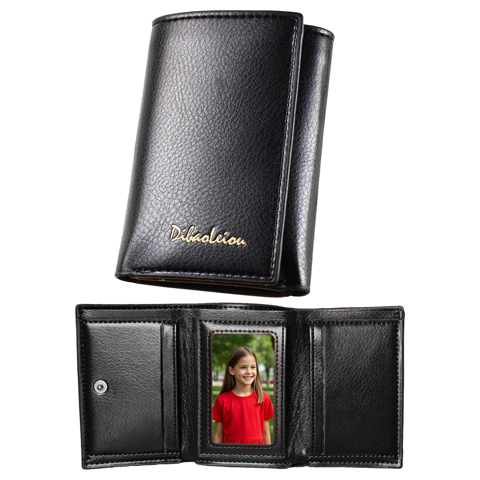 Men Wallet Black PU Material 4 Card Holder 2 Money Pockets 1 Clear Window Suitable for Gifts without RFID Slim Small for Traveling
