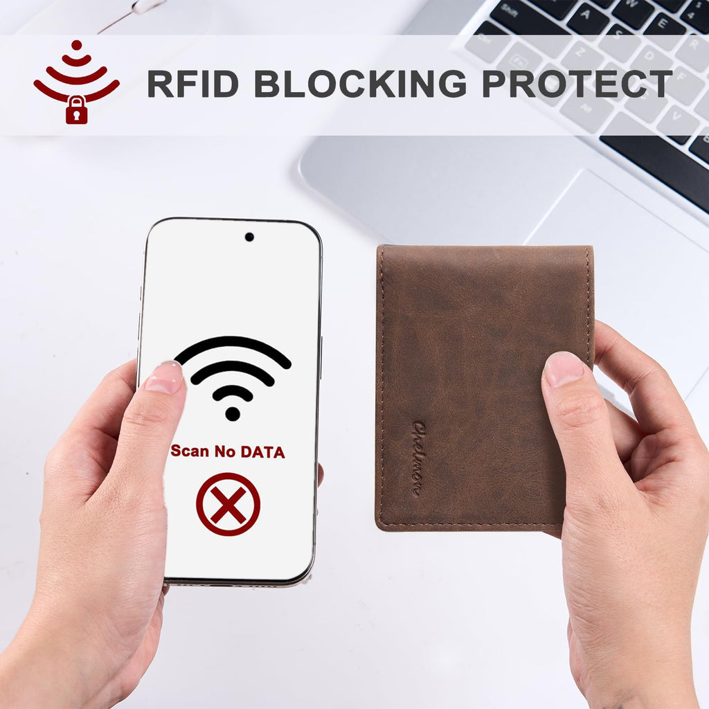 Cartera delgada Chelmon para hombre con ventana de identificación y bloqueo RFID, tarjetero minimalista plegable de bolsillo frontal para tarjetas de visita, regalo para hombres