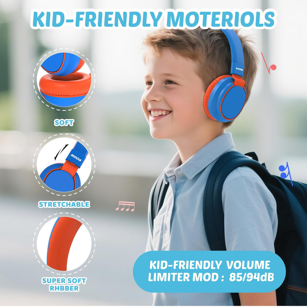 Auriculares para niños con volumen limitado a 85/94 dB - Auriculares con cable plegables para colocar sobre la oreja con micrófono, color rosa