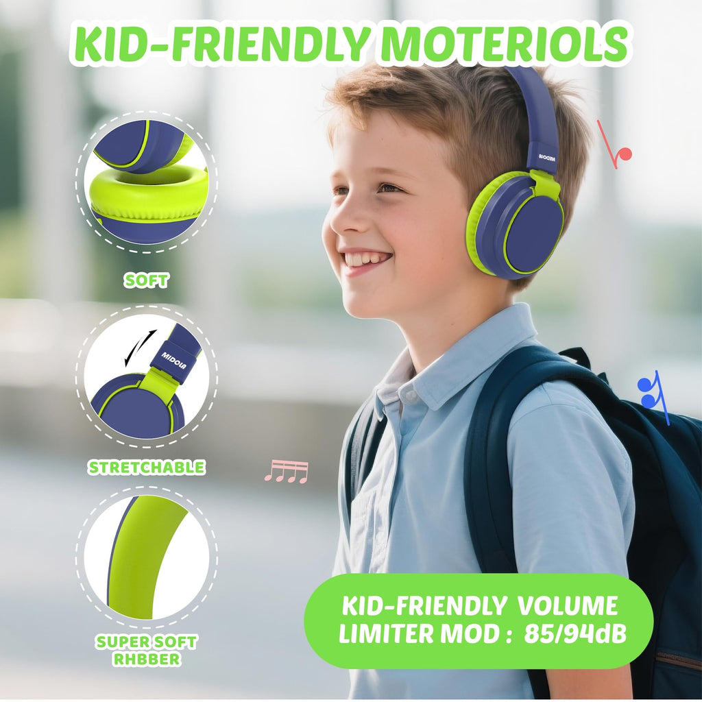 Auriculares para niños con volumen limitado a 85/94 dB - Auriculares con cable plegables para colocar sobre la oreja con micrófono, color rosa