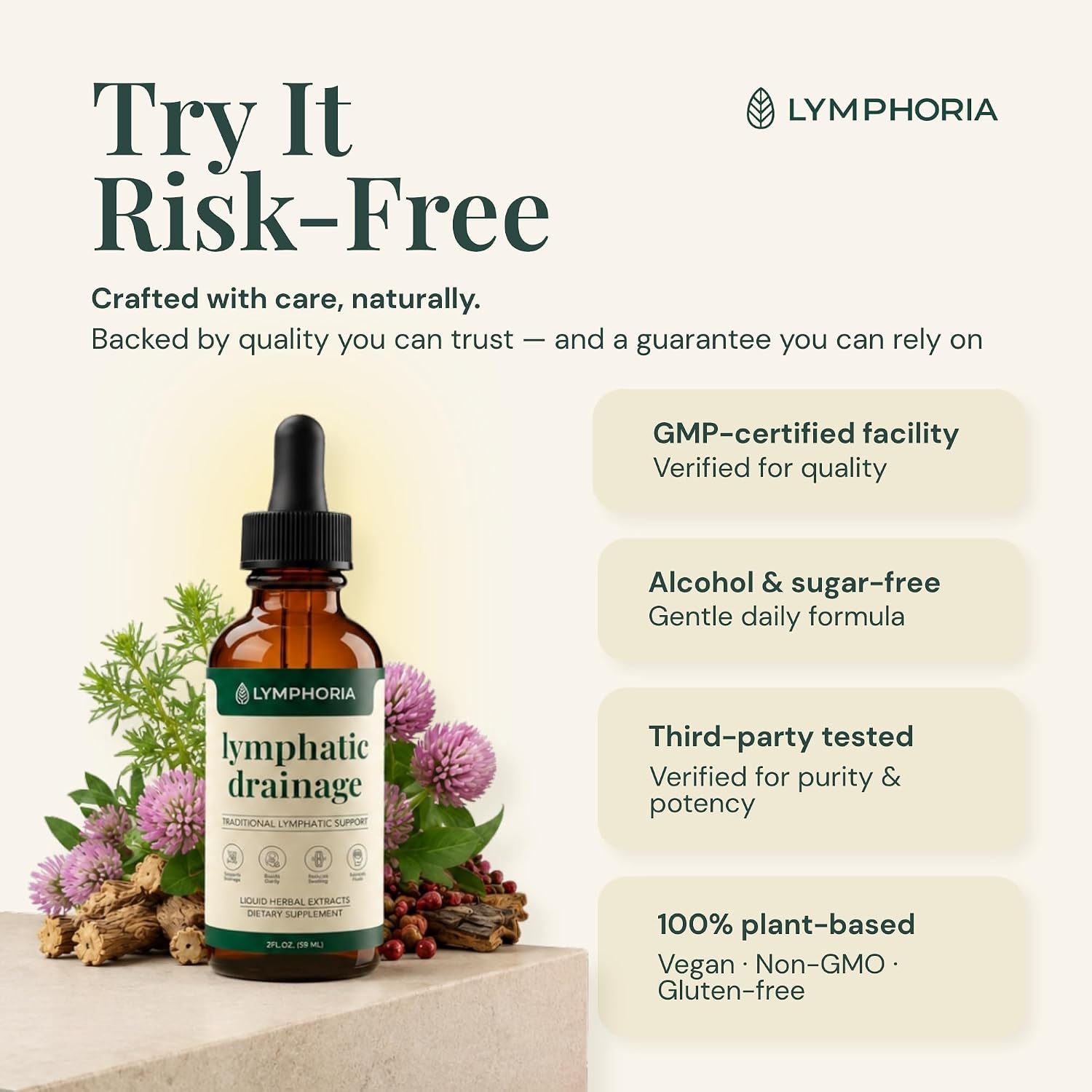 Lymphatic Drainage Drops for Bloat Relief & De-Puff – Cleavers, Red Clover, Stillingia Root & Prickly Ash Bark – Lymph Node Detox Cleanse, Fluid Retention – Alcohol-Free, Vegan, 2 Fl Oz