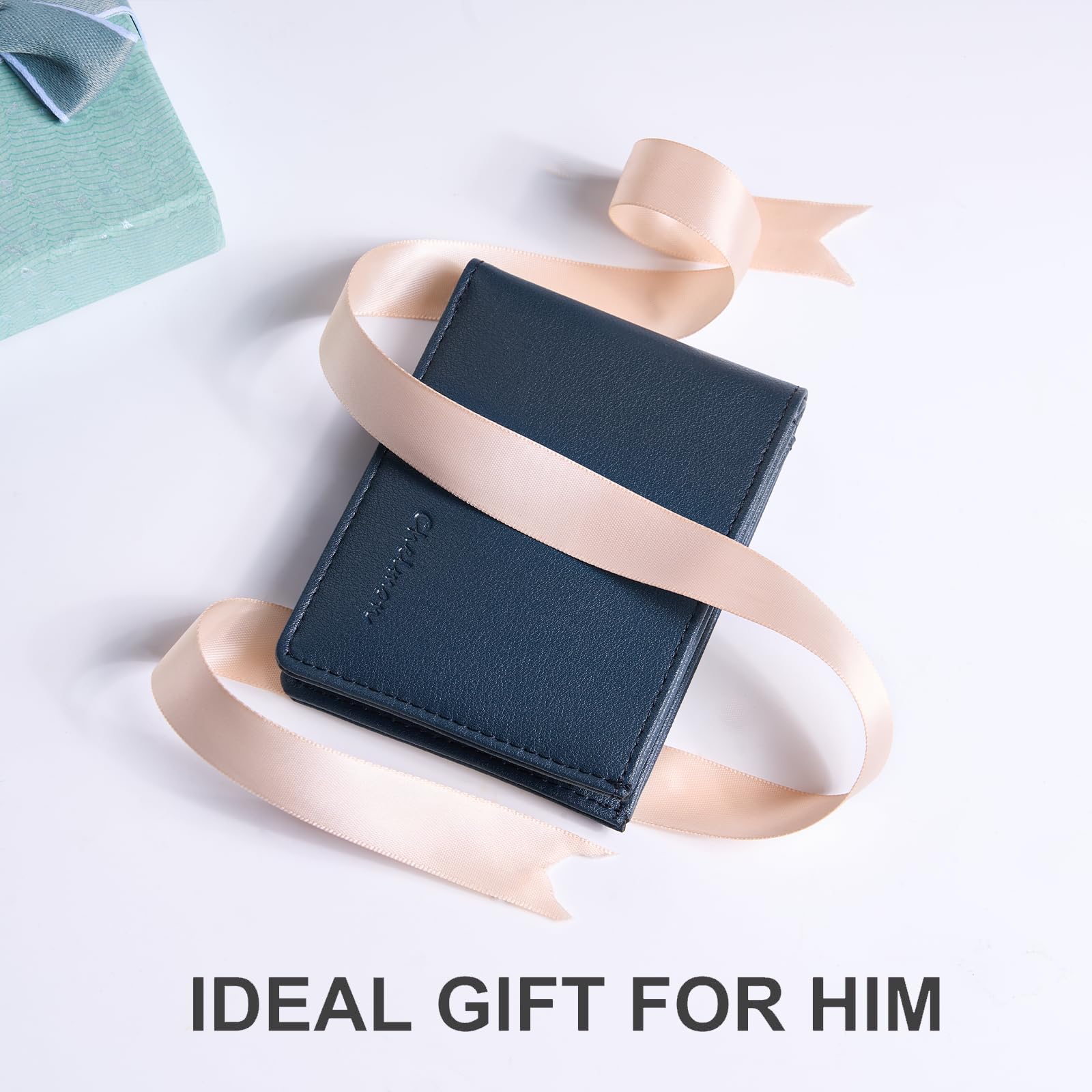 Cartera delgada Chelmon para hombre con ventana de identificación y bloqueo RFID, tarjetero minimalista plegable de bolsillo frontal para tarjetas de visita, regalo para hombres