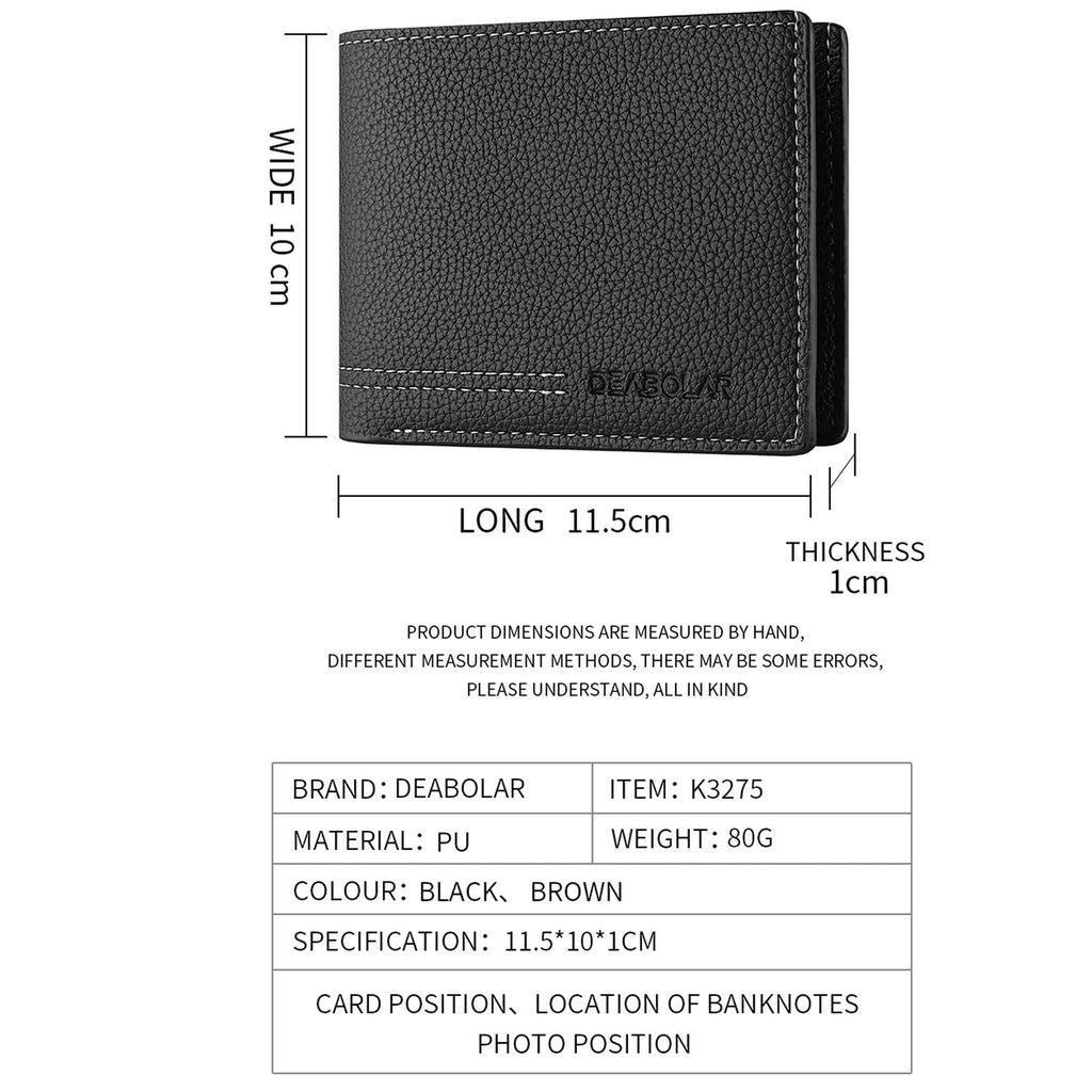 Men Wallet Black PU Material 4 Card Holder 2 Money Pockets 1 Clear Window Suitable for Gifts without RFID Slim Small for Traveling