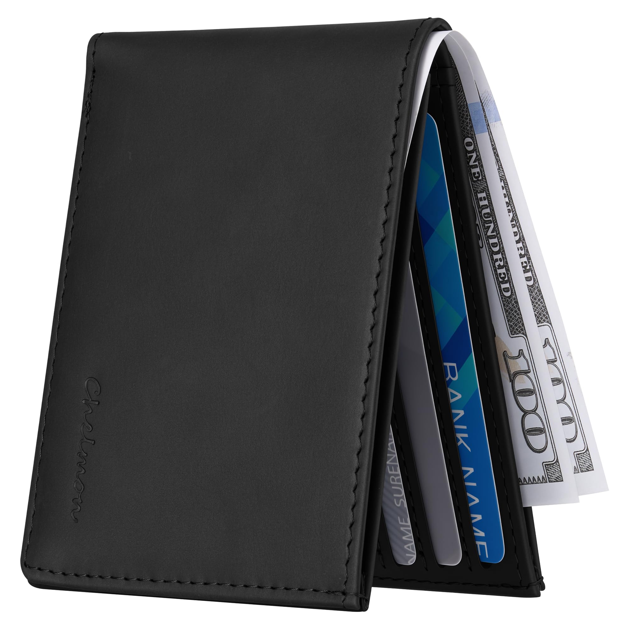 Chelmon Slim Wallet for Men ID Window with RFID Blocking Front Pocket Minimalist Bifold Bussiness Card Holder Gift for Men