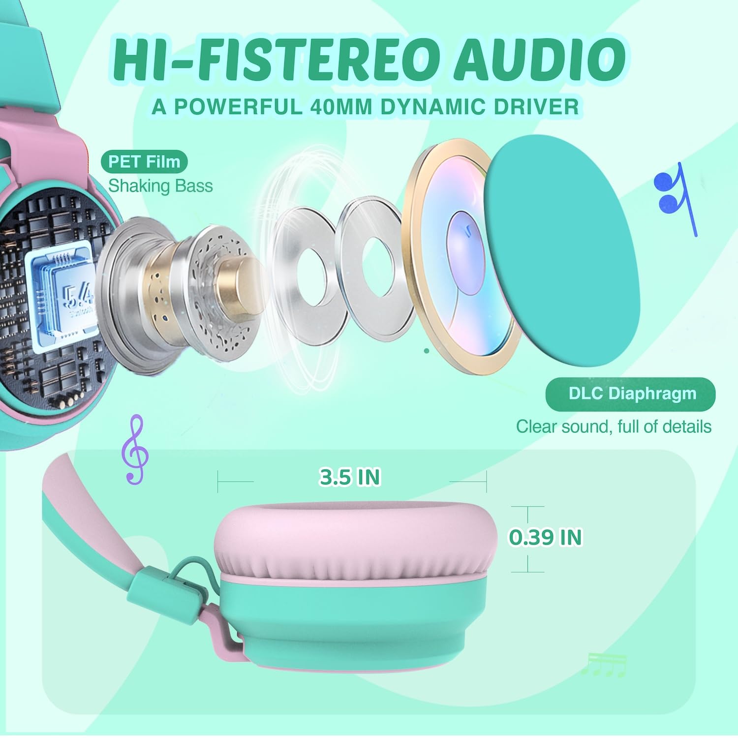 Auriculares para niños con volumen limitado a 85/94 dB - Auriculares con cable plegables para colocar sobre la oreja con micrófono, color rosa