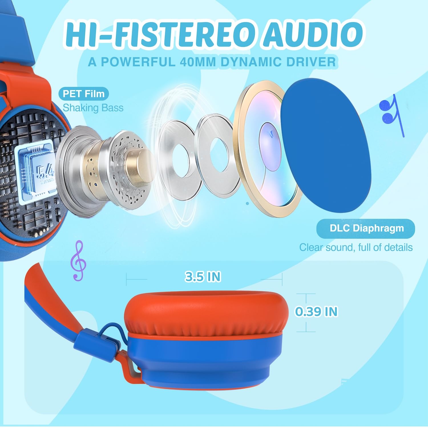 Auriculares para niños con volumen limitado a 85/94 dB - Auriculares con cable plegables para colocar sobre la oreja con micrófono, color rosa