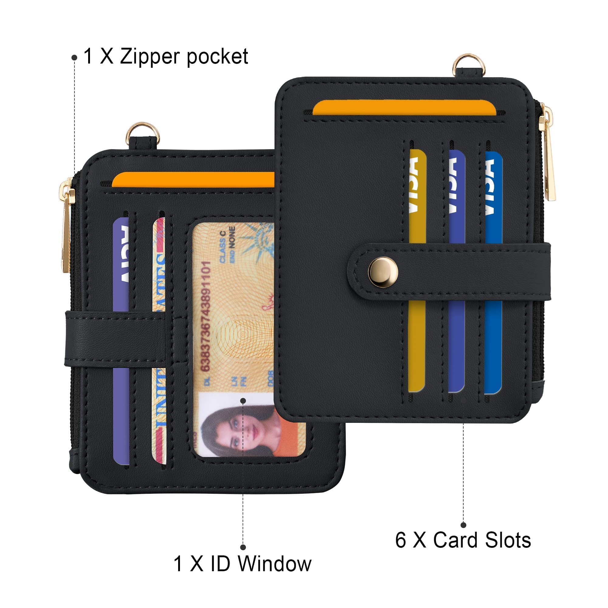 Credit Card Holder for Women, Small Keychain Wristlet Wallets | RFID Blocking Card Wallet with Silicone Beaded, Tassel, ID Window, Keyring and Zipper Coin Pocket