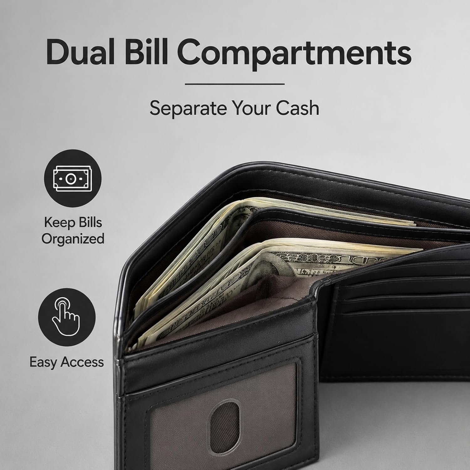 Billetera GNDR para hombre, doble pliegue, negra, con bloqueo RFID, delgada, de piel sintética, tarjetero, bolsillo frontal, accesorios minimalistas para hombre con caja de regalo