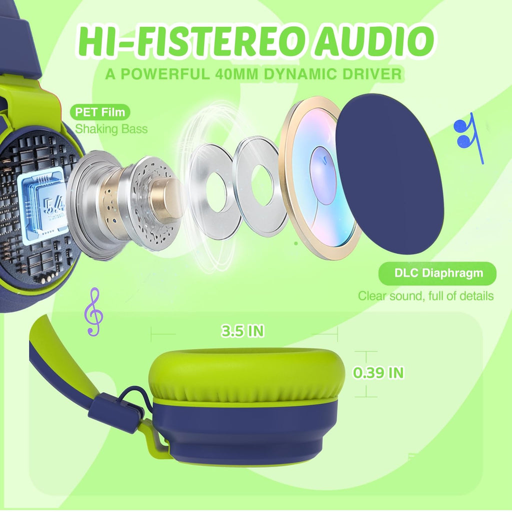 Auriculares para niños con volumen limitado a 85/94 dB - Auriculares con cable plegables para colocar sobre la oreja con micrófono, color rosa
