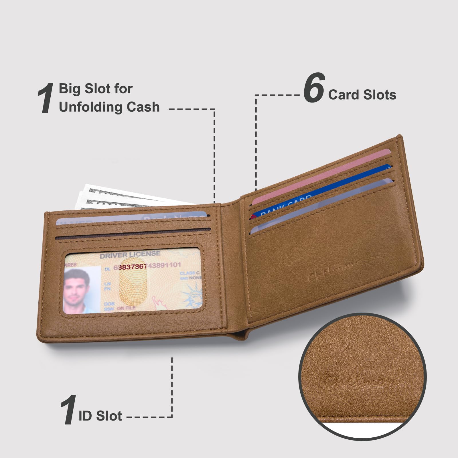 Cartera delgada Chelmon para hombre con ventana de identificación y bloqueo RFID, tarjetero minimalista plegable de bolsillo frontal para tarjetas de visita, regalo para hombres