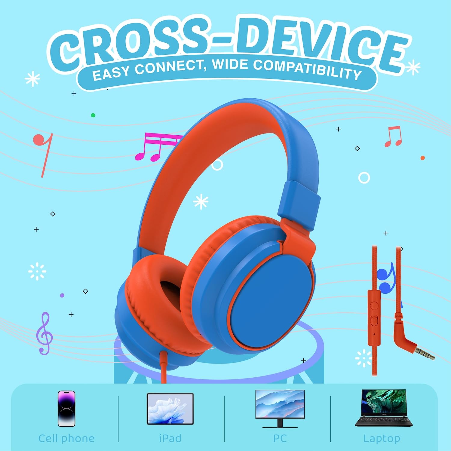 Auriculares para niños con volumen limitado a 85/94 dB - Auriculares con cable plegables para colocar sobre la oreja con micrófono, color rosa