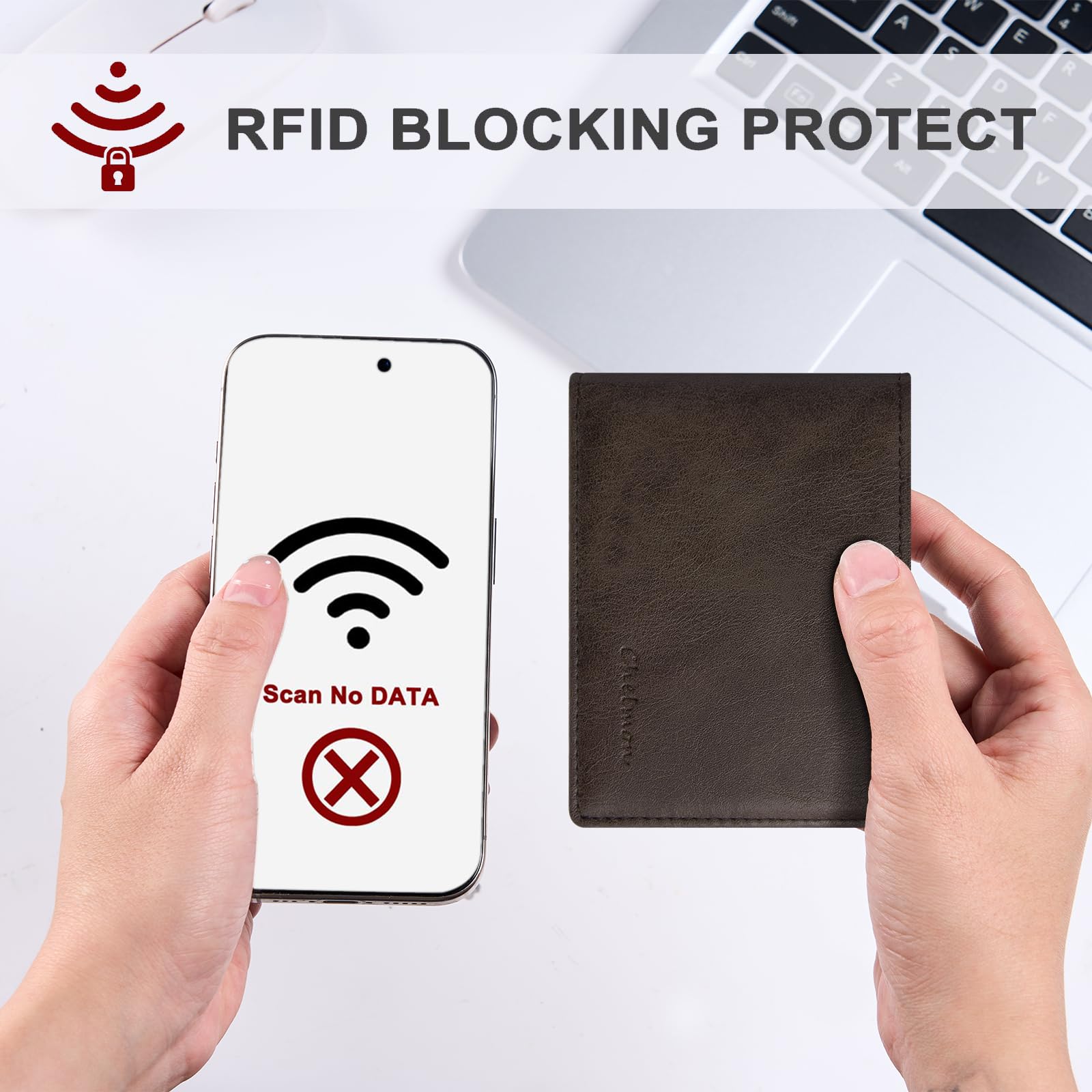 Cartera delgada Chelmon para hombre con ventana de identificación y bloqueo RFID, tarjetero minimalista plegable de bolsillo frontal para tarjetas de visita, regalo para hombres