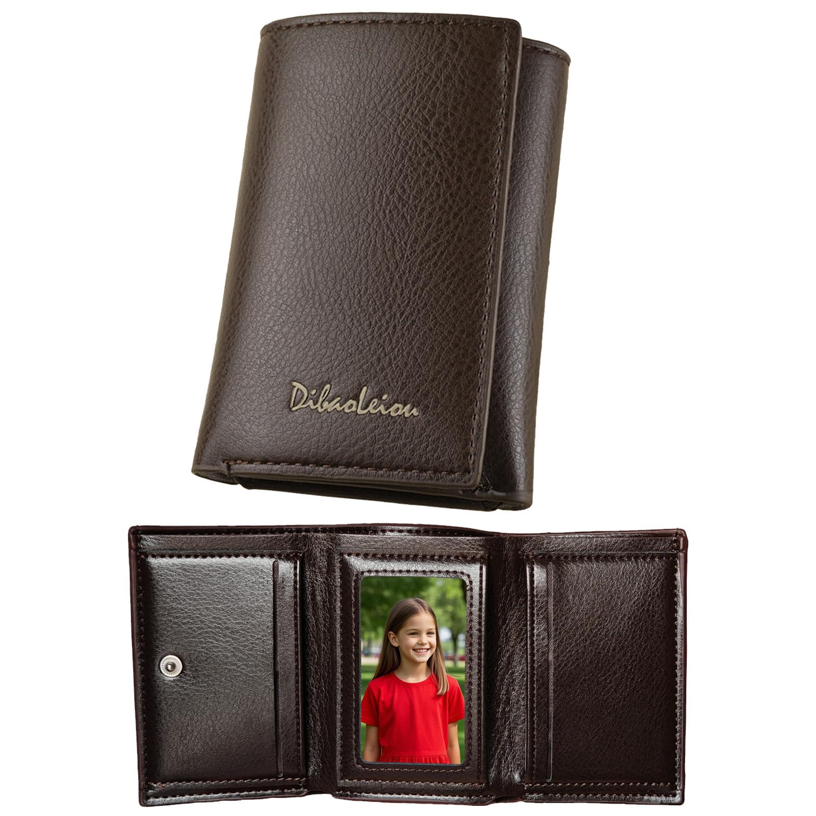 Men Wallet Black PU Material 4 Card Holder 2 Money Pockets 1 Clear Window Suitable for Gifts without RFID Slim Small for Traveling