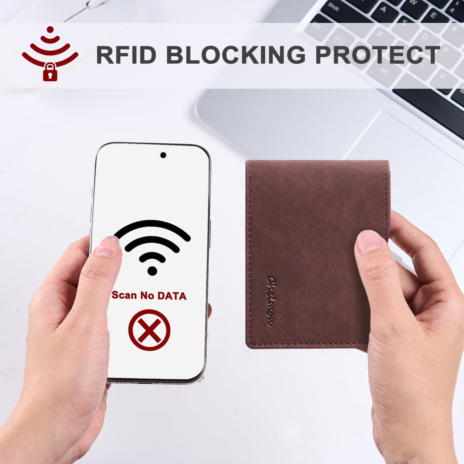 Chelmon Slim Wallet for Men ID Window with RFID Blocking Front Pocket Minimalist Bifold Bussiness Card Holder Gift for Men