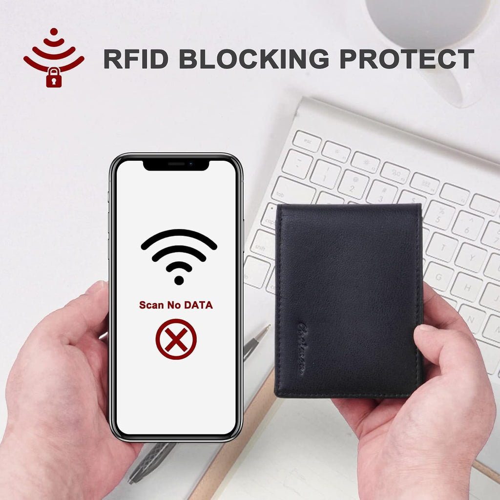 Cartera delgada Chelmon para hombre con ventana de identificación y bloqueo RFID, tarjetero minimalista plegable de bolsillo frontal para tarjetas de visita, regalo para hombres