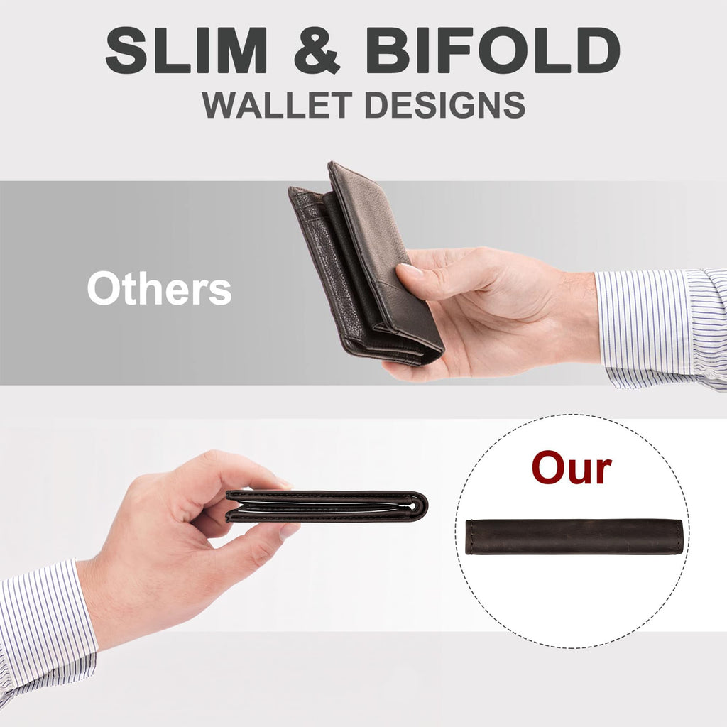 Cartera delgada Chelmon para hombre con ventana de identificación y bloqueo RFID, tarjetero minimalista plegable de bolsillo frontal para tarjetas de visita, regalo para hombres