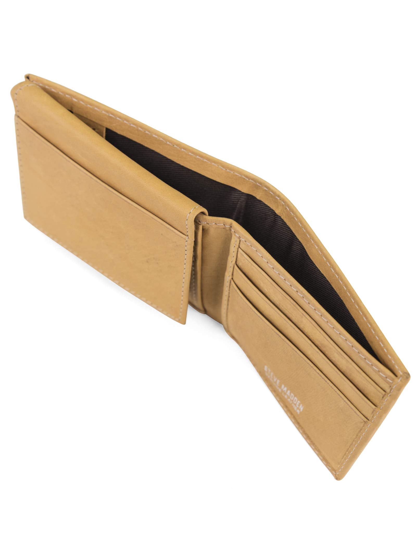 Steve Madden Men's Slim Leather Wallet with Extra Capacity Attached Flip Pockets