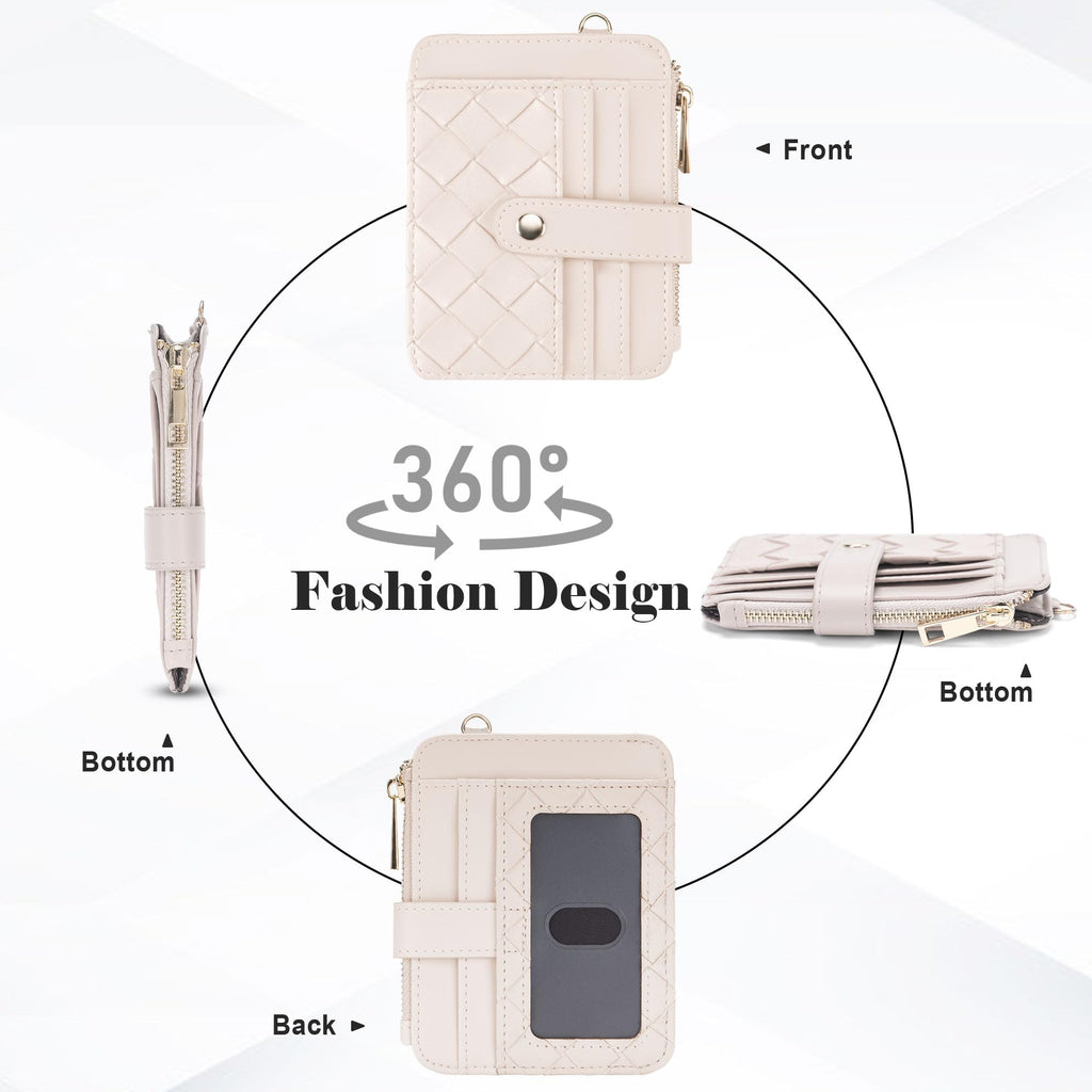 Credit Card Holder for Women, Small Keychain Wristlet Wallets | RFID Blocking Card Wallet with Silicone Beaded, Tassel, ID Window, Keyring and Zipper Coin Pocket