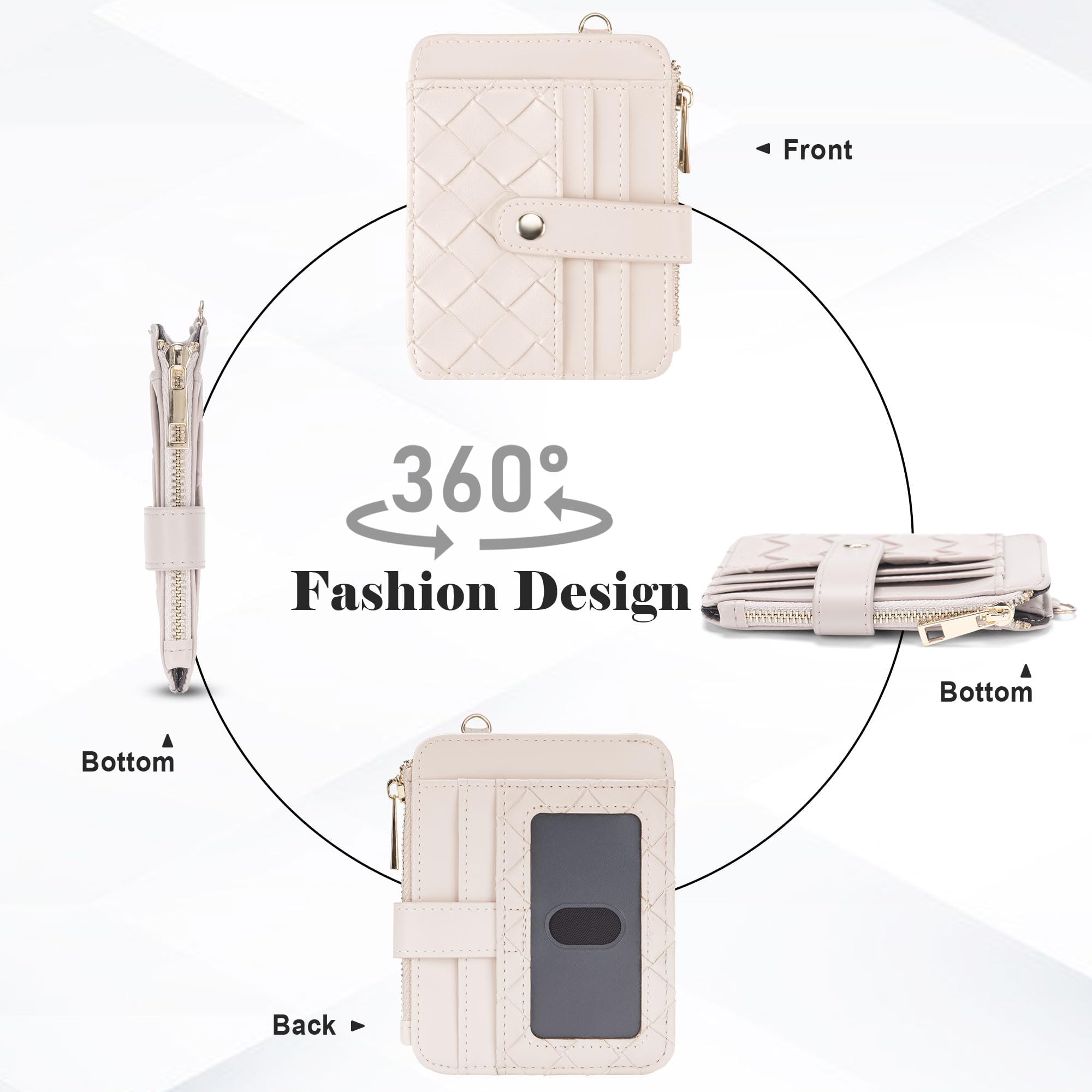Credit Card Holder for Women, Small Keychain Wristlet Wallets | RFID Blocking Card Wallet with Silicone Beaded, Tassel, ID Window, Keyring and Zipper Coin Pocket