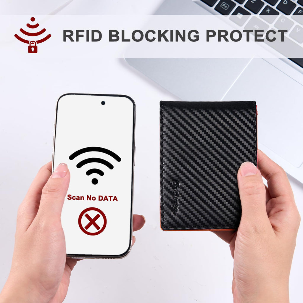 Cartera delgada Chelmon para hombre con ventana de identificación y bloqueo RFID, tarjetero minimalista plegable de bolsillo frontal para tarjetas de visita, regalo para hombres