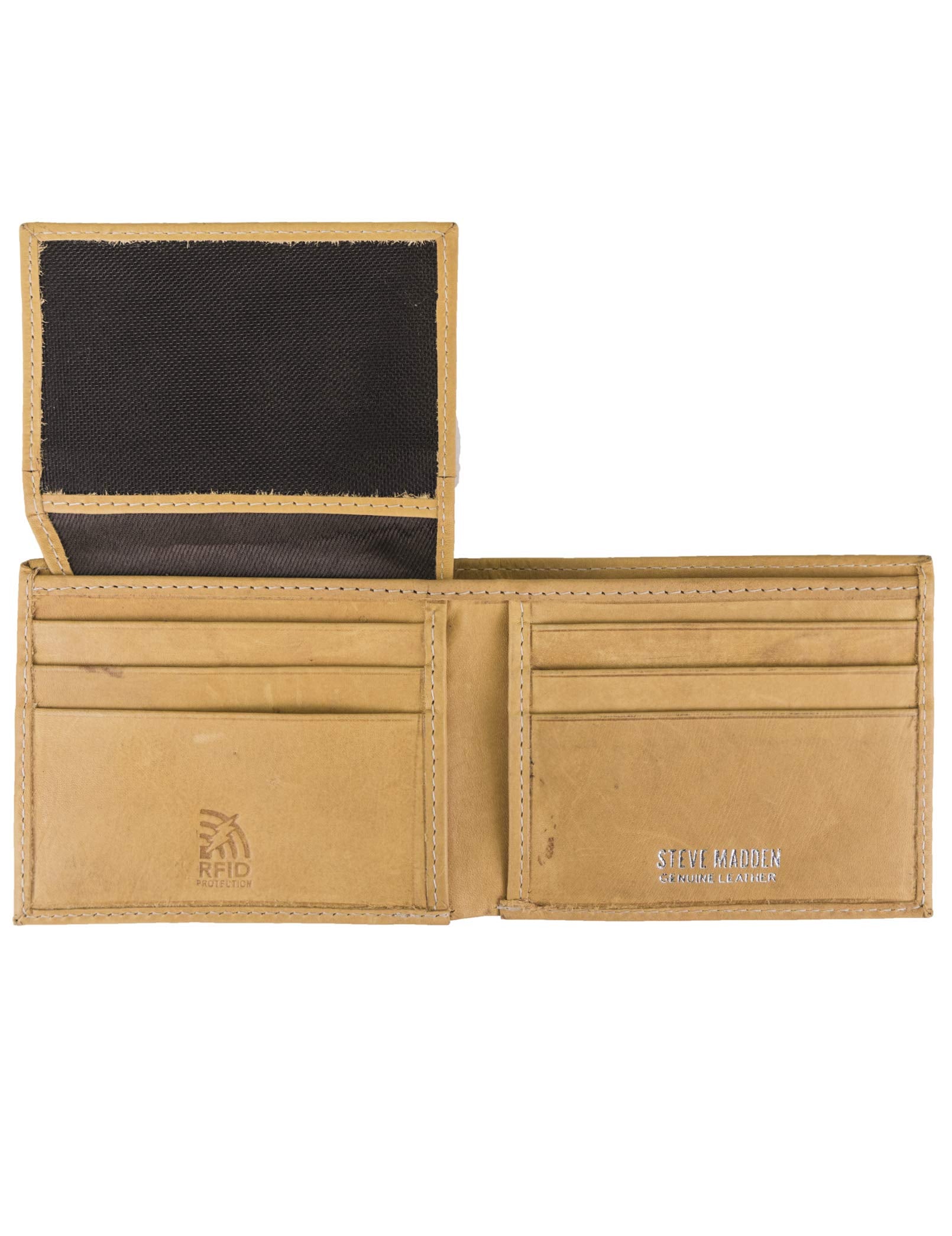 Steve Madden Men's Slim Leather Wallet with Extra Capacity Attached Flip Pockets