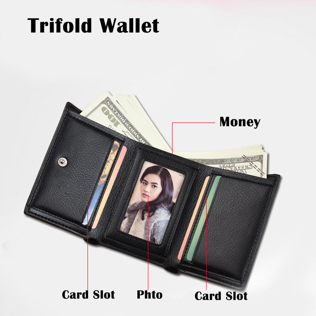 Men Wallet Black PU Material 4 Card Holder 2 Money Pockets 1 Clear Window Suitable for Gifts without RFID Slim Small for Traveling