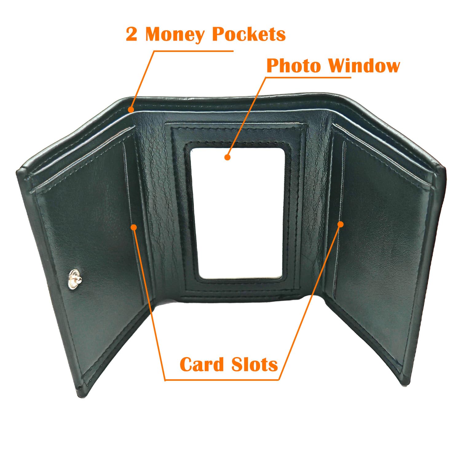 Men Wallet Black PU Material 4 Card Holder 2 Money Pockets 1 Clear Window Suitable for Gifts without RFID Slim Small for Traveling