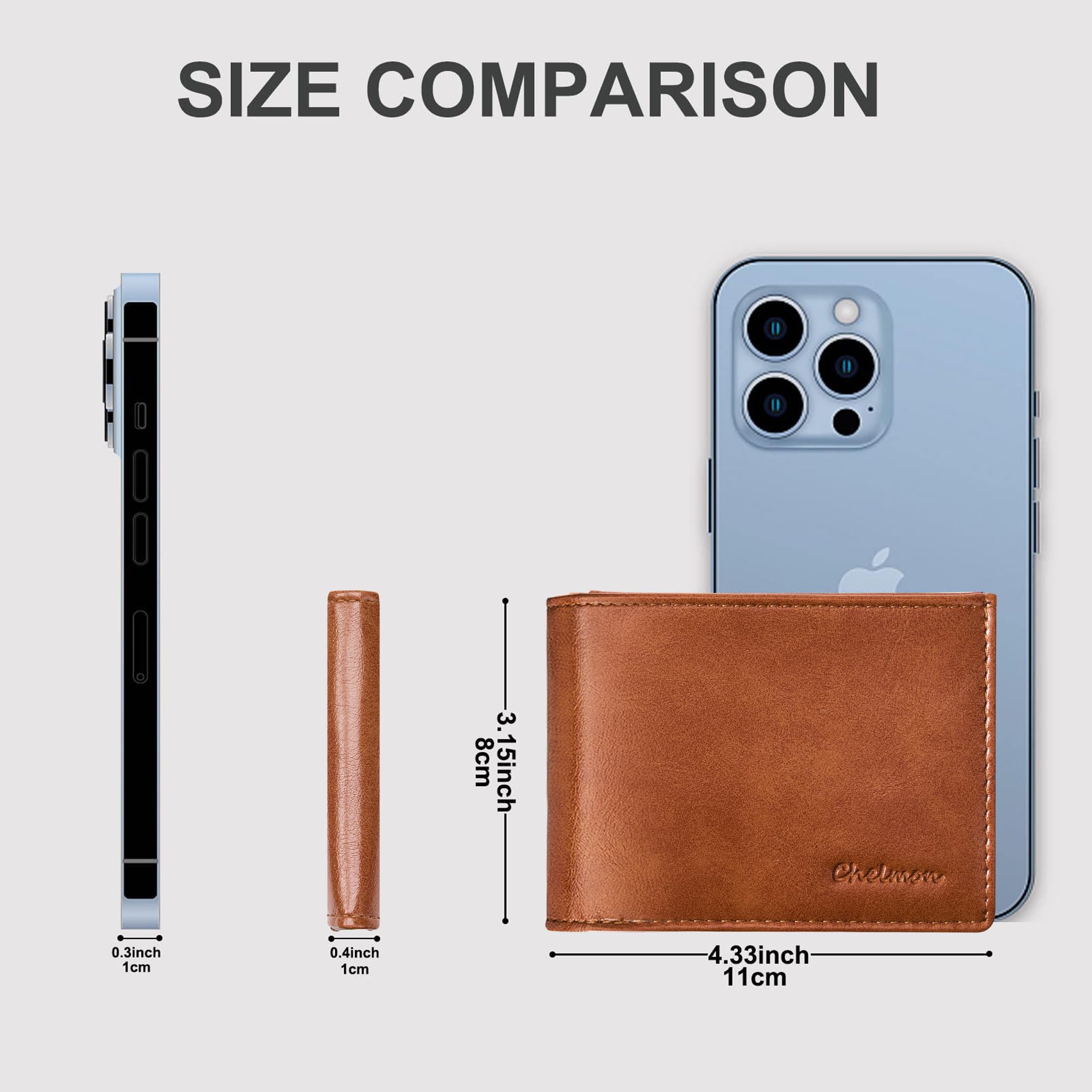 Cartera delgada Chelmon para hombre con ventana de identificación y bloqueo RFID, tarjetero minimalista plegable de bolsillo frontal para tarjetas de visita, regalo para hombres