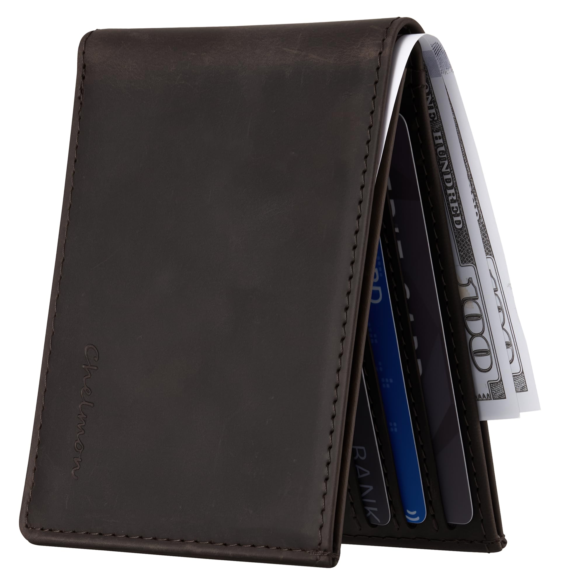 Chelmon Slim Wallet for Men ID Window with RFID Blocking Front Pocket Minimalist Bifold Bussiness Card Holder Gift for Men