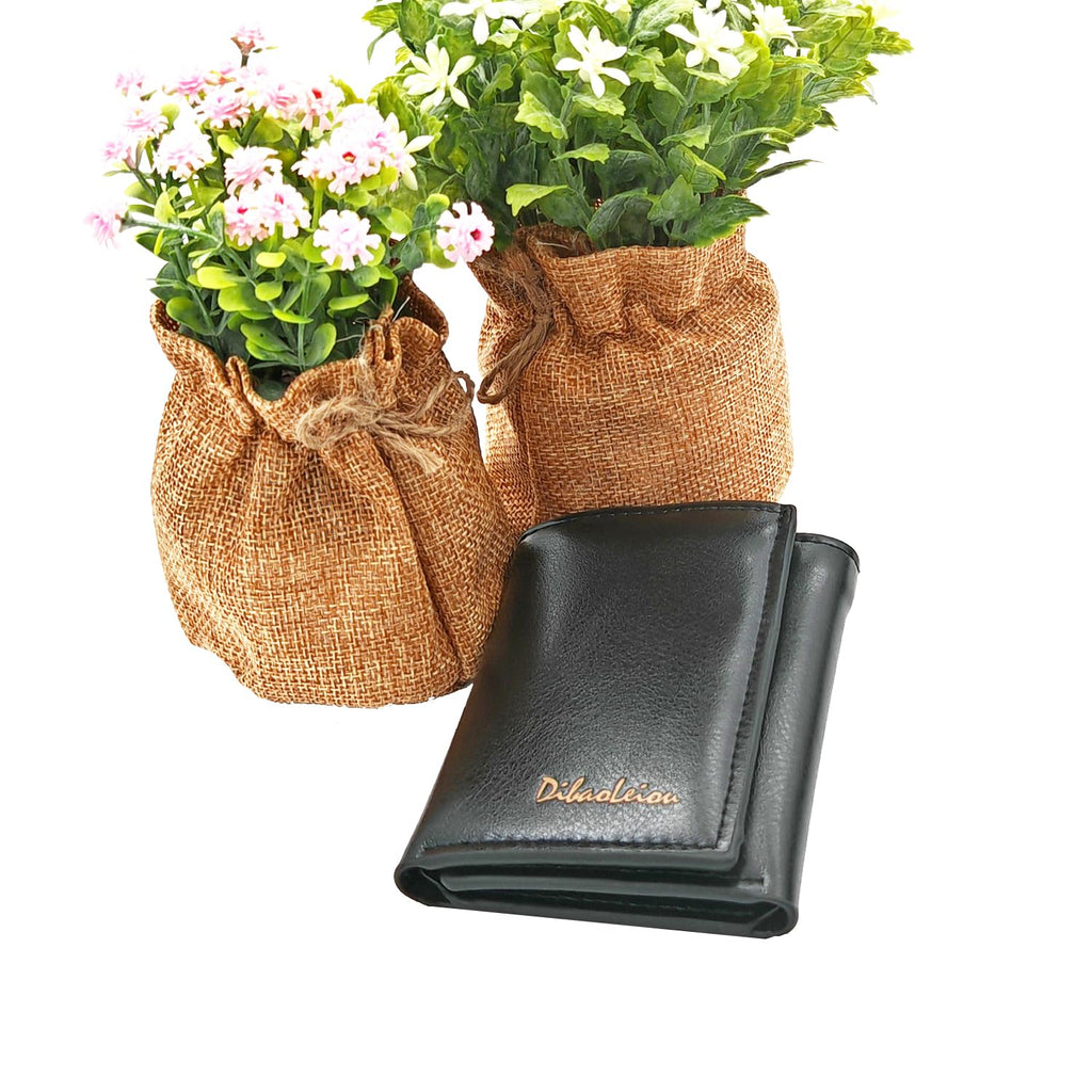Men Wallet Black PU Material 4 Card Holder 2 Money Pockets 1 Clear Window Suitable for Gifts without RFID Slim Small for Traveling