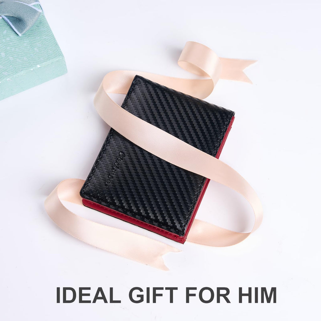 Cartera delgada Chelmon para hombre con ventana de identificación y bloqueo RFID, tarjetero minimalista plegable de bolsillo frontal para tarjetas de visita, regalo para hombres