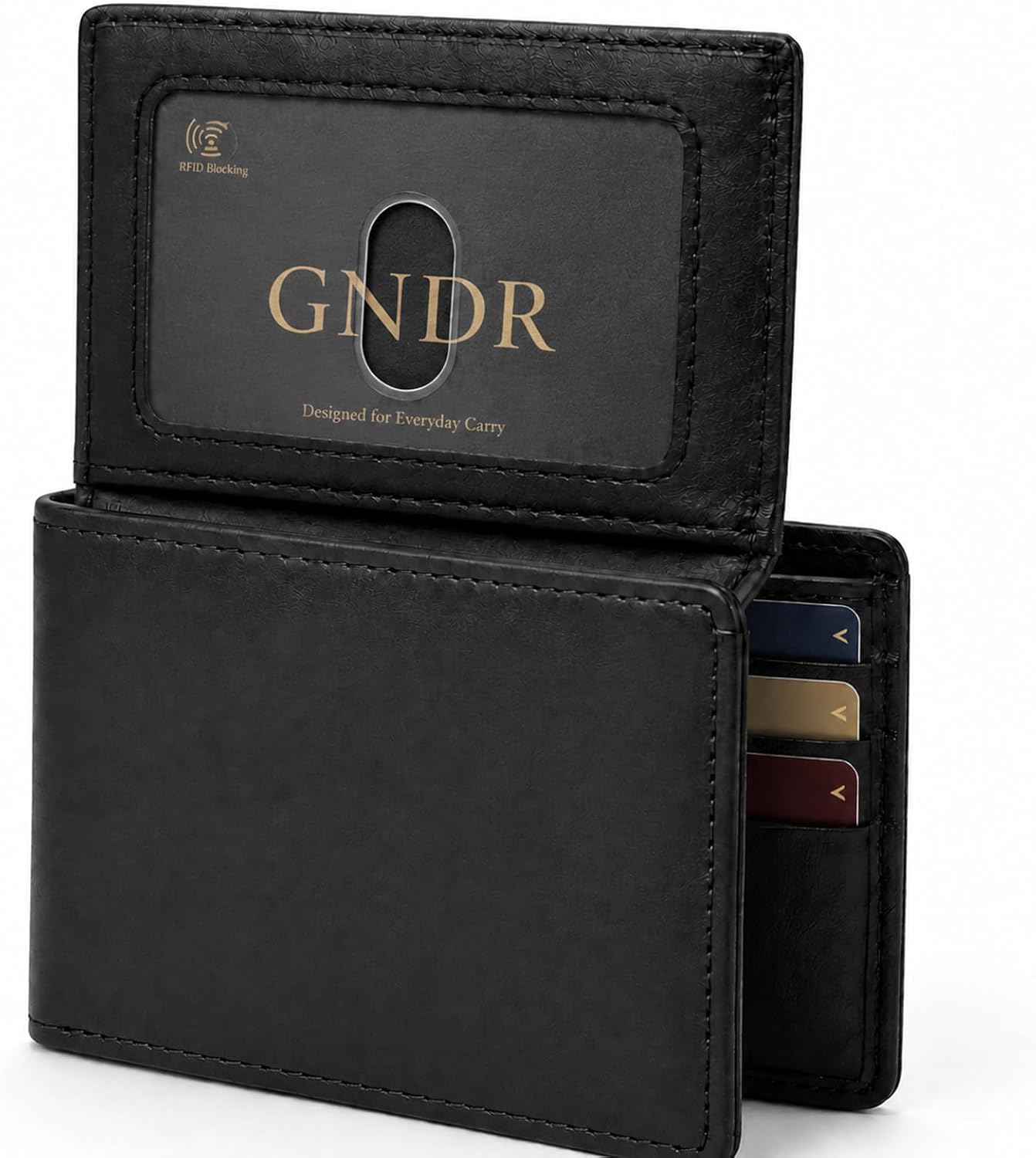 GNDR Wallet For Men Bifold Black RFID Blocking Slim Faux Leather Wallets Card Holder Front Pocket Minimalist Men Accessories With Gift Box
