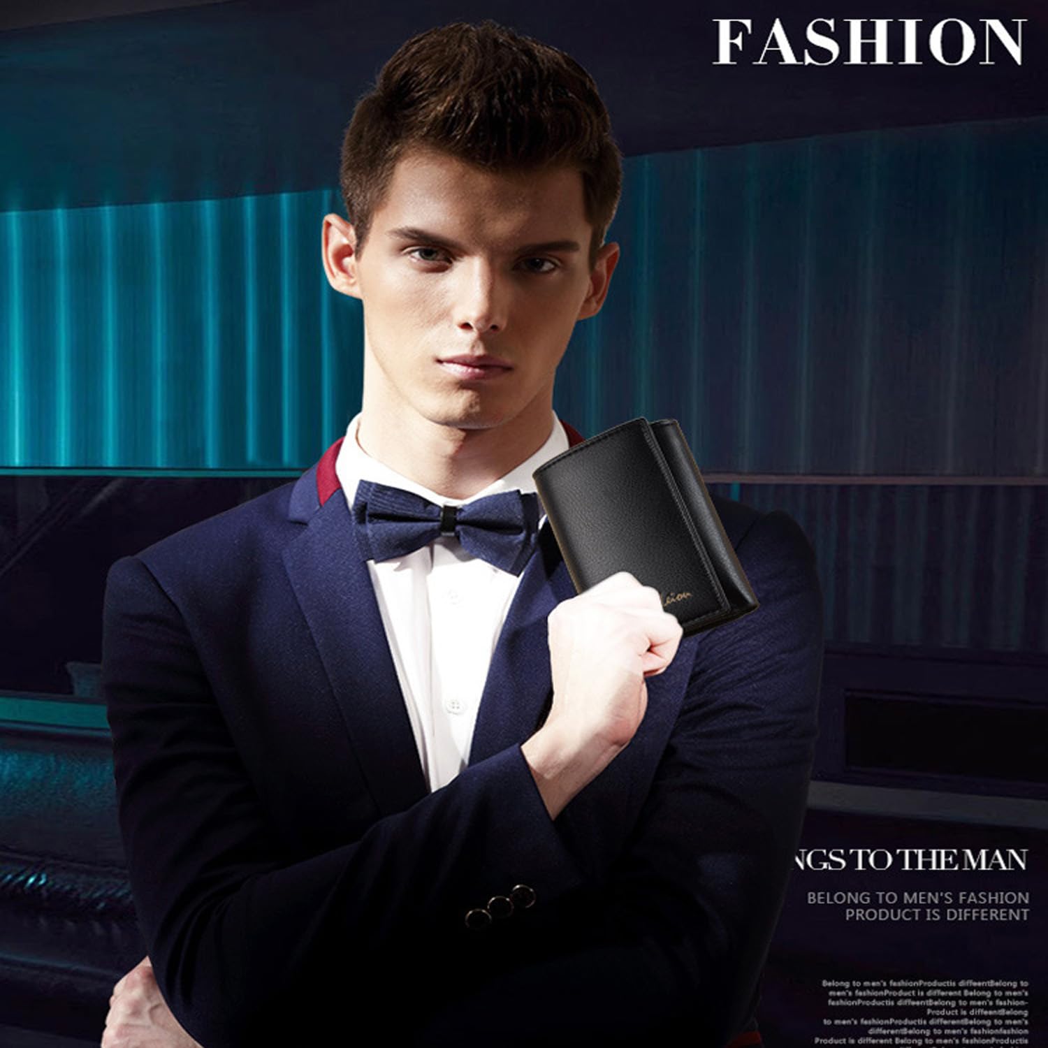 Men Wallet Black PU Material 4 Card Holder 2 Money Pockets 1 Clear Window Suitable for Gifts without RFID Slim Small for Traveling
