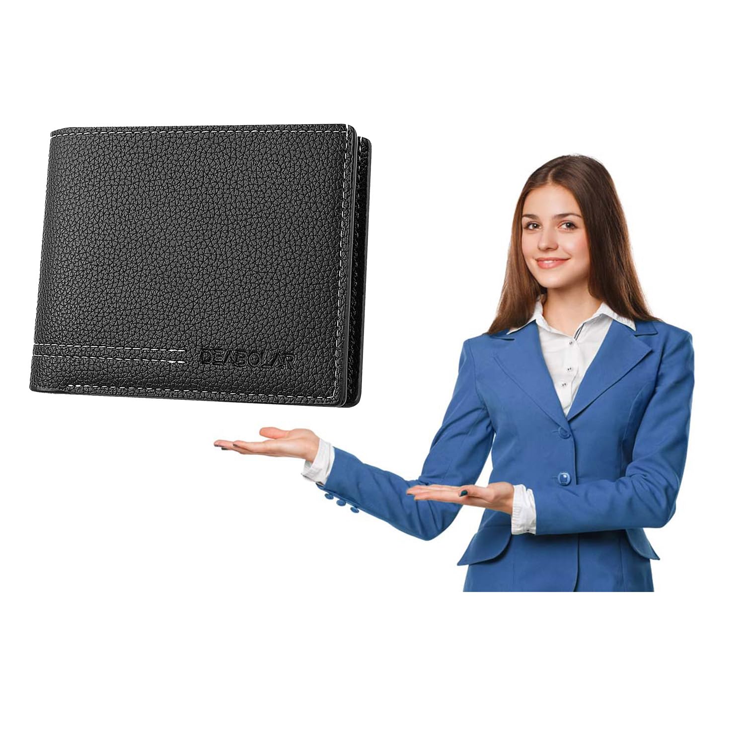 Men Wallet Black PU Material 4 Card Holder 2 Money Pockets 1 Clear Window Suitable for Gifts without RFID Slim Small for Traveling