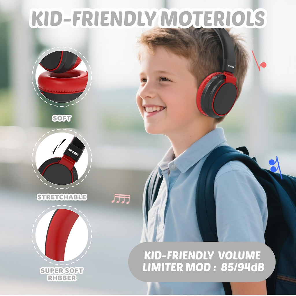 Auriculares para niños con volumen limitado a 85/94 dB - Auriculares con cable plegables para colocar sobre la oreja con micrófono, color rosa