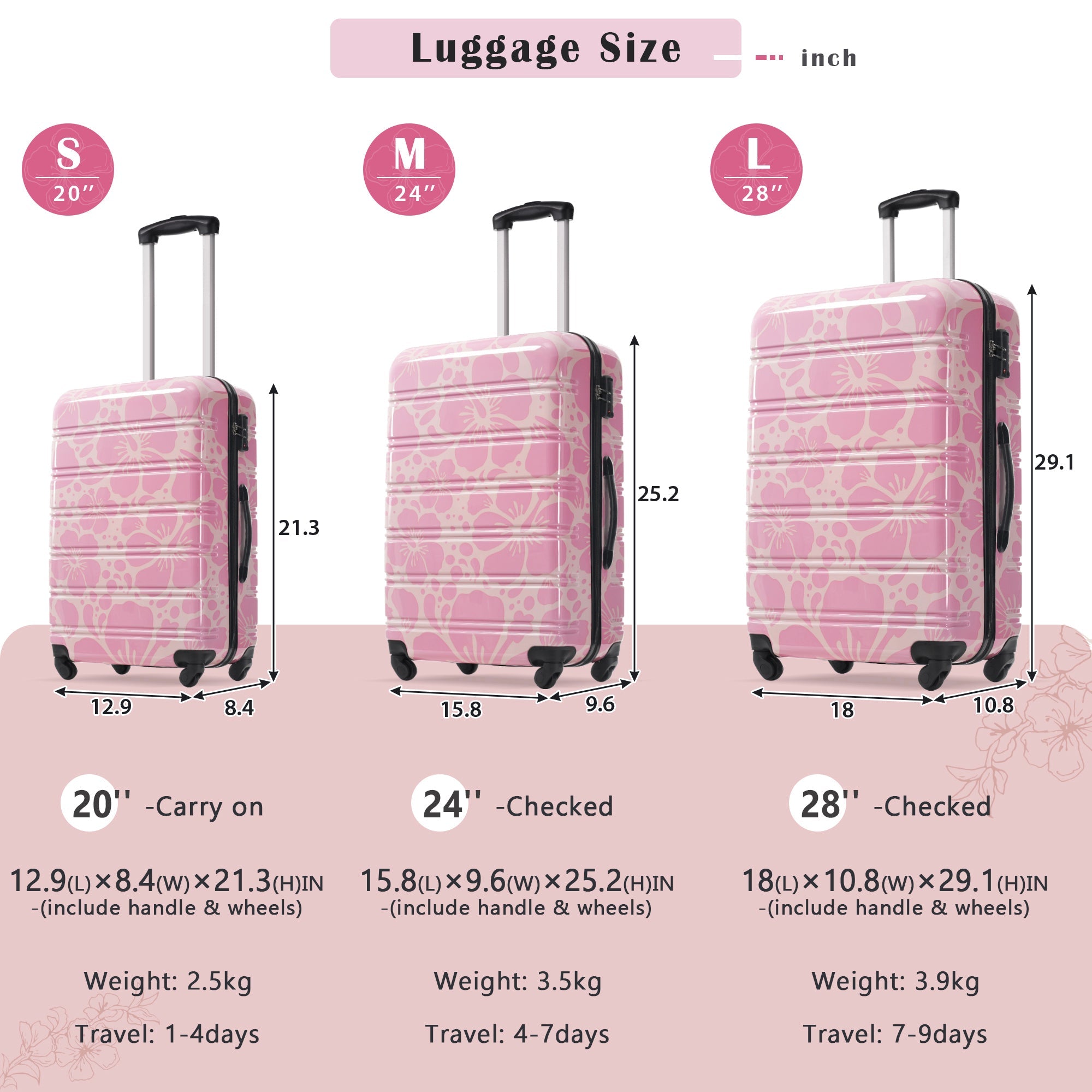 Hardshell Luggage Set 3-Piece Spinner Suitcases with TSA Lock