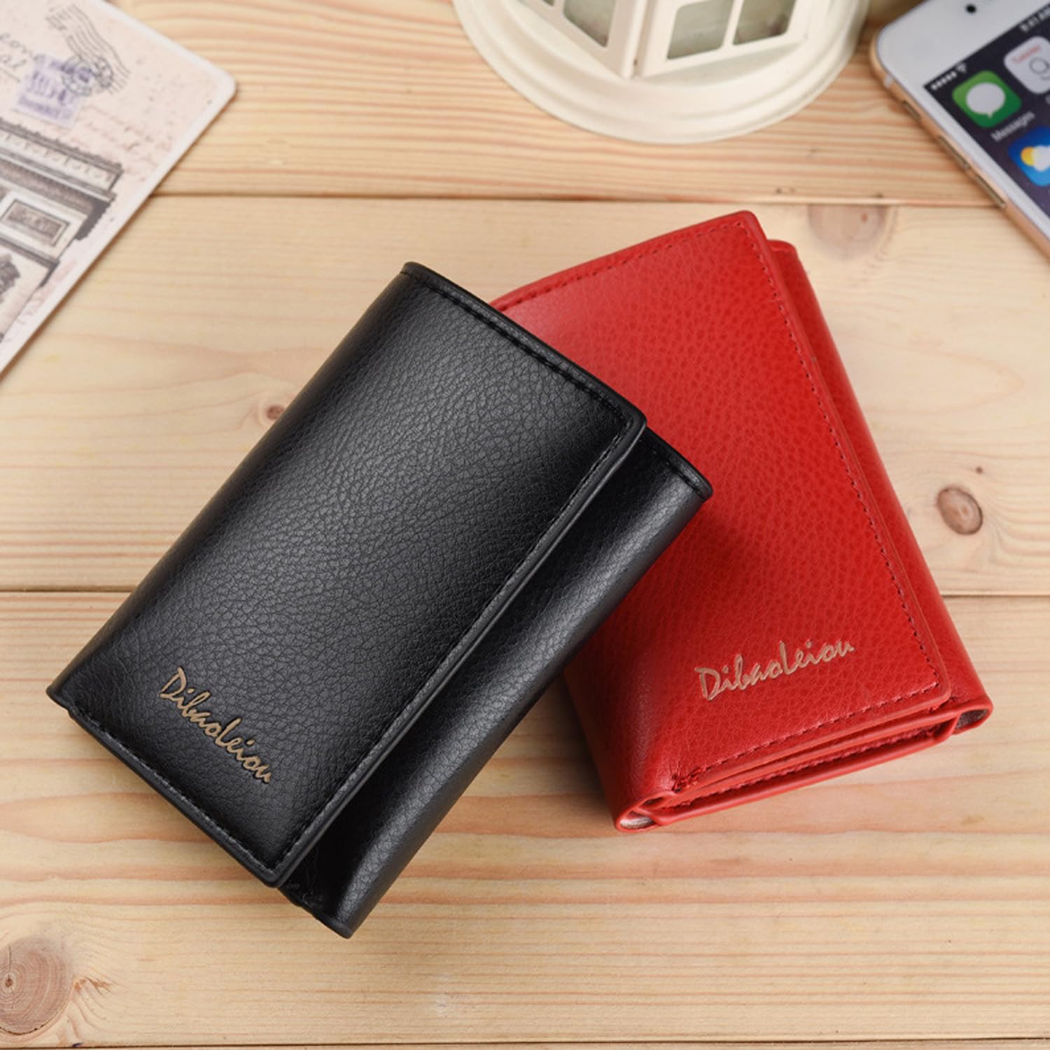 Men Wallet Black PU Material 4 Card Holder 2 Money Pockets 1 Clear Window Suitable for Gifts without RFID Slim Small for Traveling