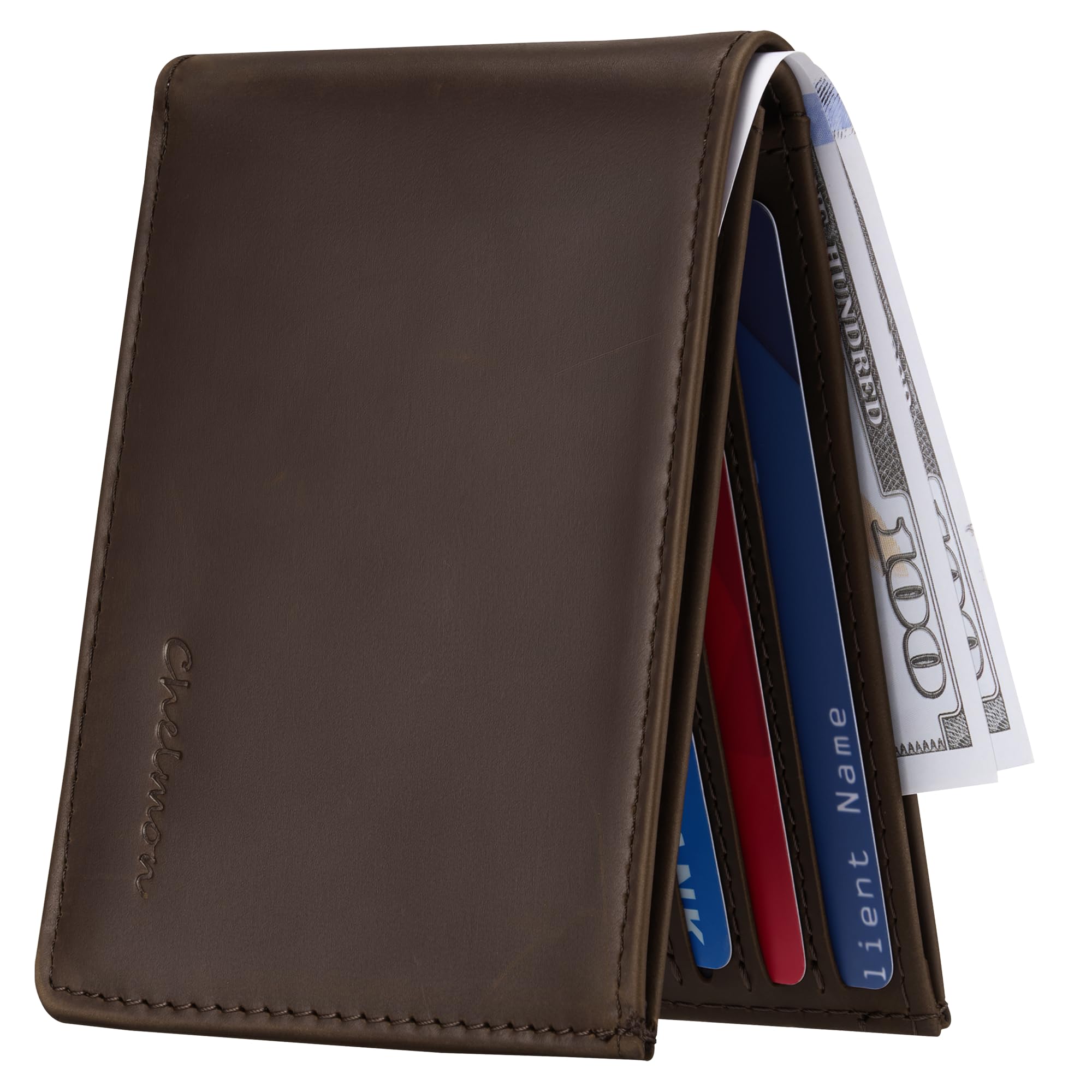 Chelmon Slim Wallet for Men ID Window with RFID Blocking Front Pocket Minimalist Bifold Bussiness Card Holder Gift for Men