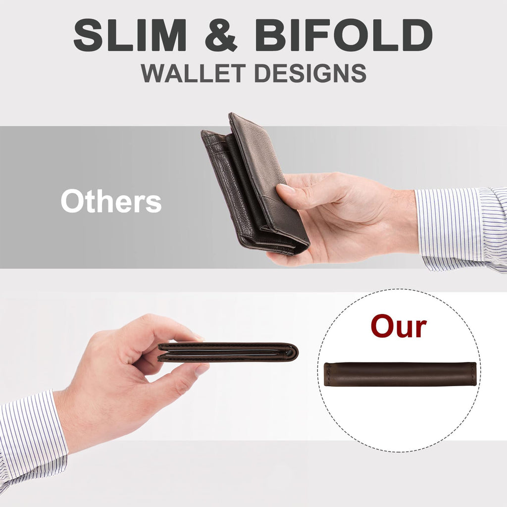 Cartera delgada Chelmon para hombre con ventana de identificación y bloqueo RFID, tarjetero minimalista plegable de bolsillo frontal para tarjetas de visita, regalo para hombres