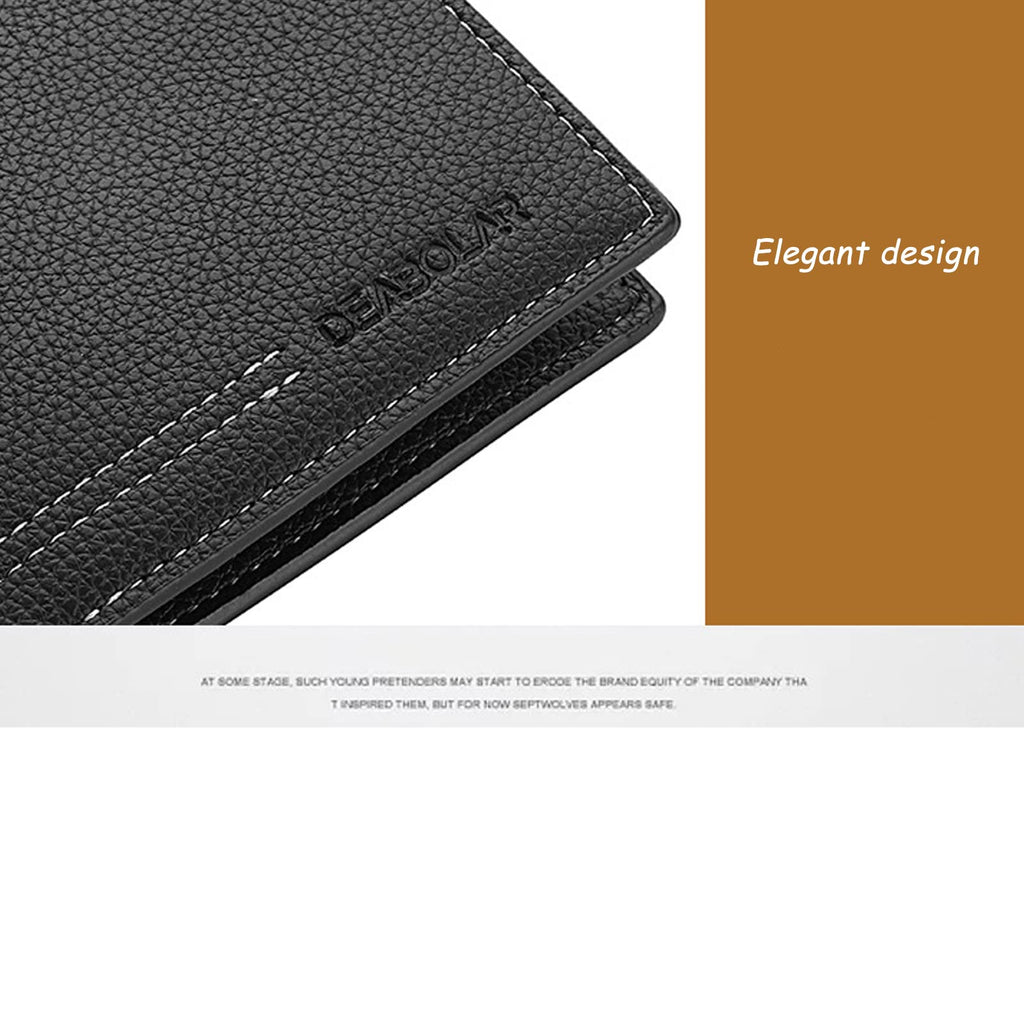 Men Wallet Black PU Material 4 Card Holder 2 Money Pockets 1 Clear Window Suitable for Gifts without RFID Slim Small for Traveling