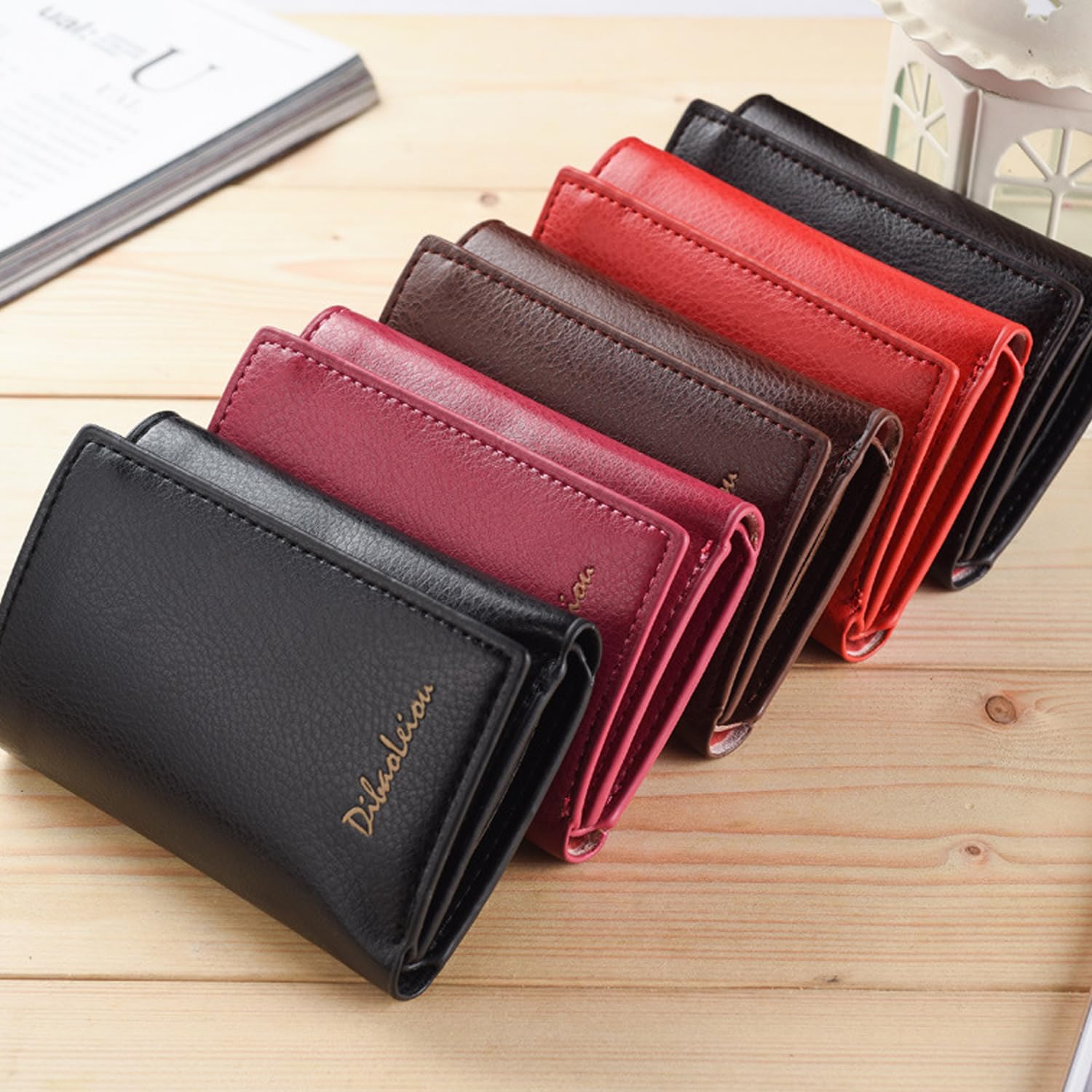 Men Wallet Black PU Material 4 Card Holder 2 Money Pockets 1 Clear Window Suitable for Gifts without RFID Slim Small for Traveling