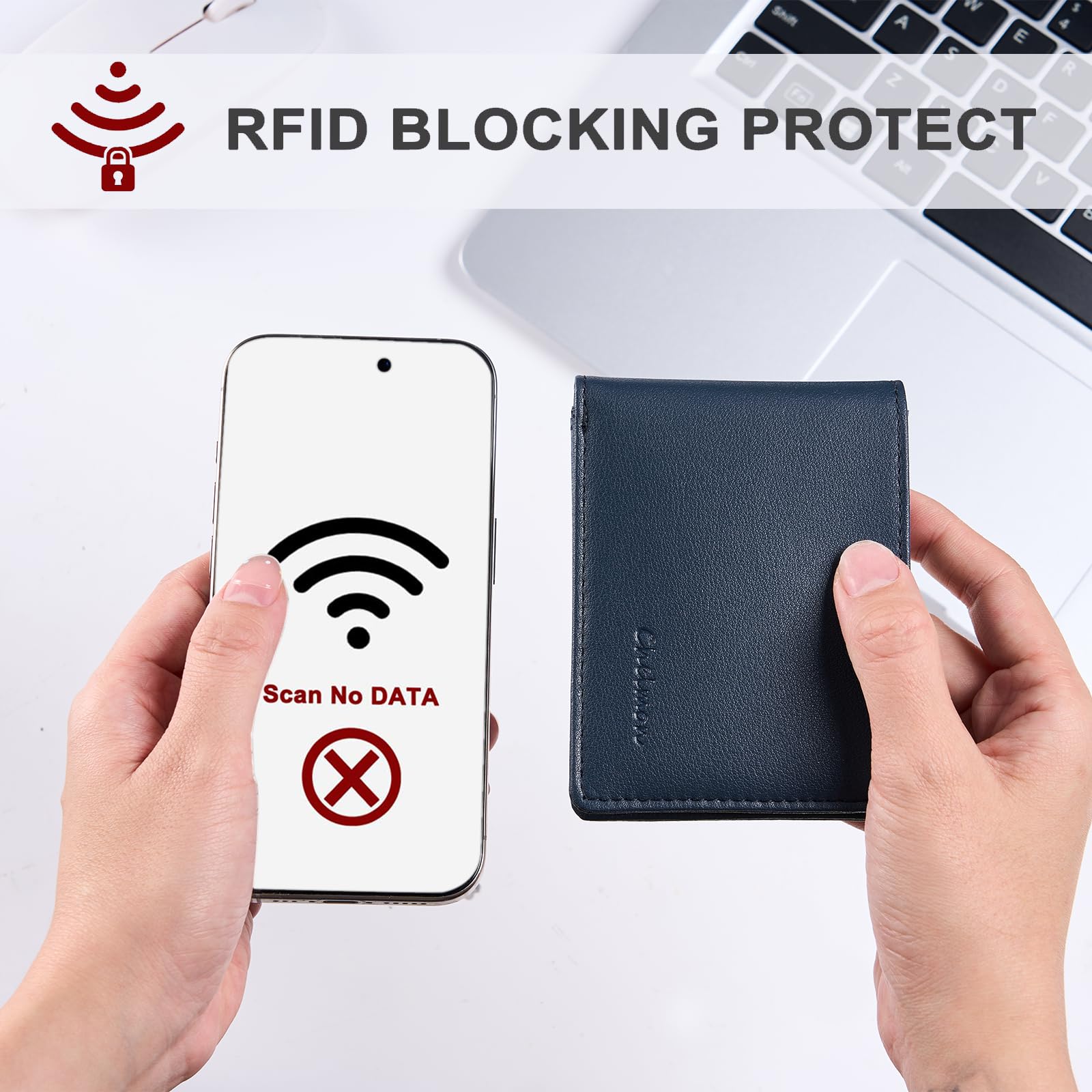 Cartera delgada Chelmon para hombre con ventana de identificación y bloqueo RFID, tarjetero minimalista plegable de bolsillo frontal para tarjetas de visita, regalo para hombres