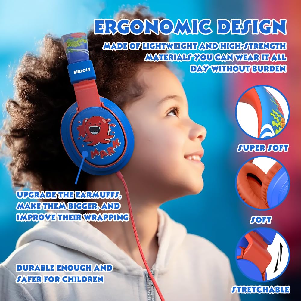 Auriculares para niños con volumen limitado a 85/94 dB - Auriculares con cable plegables para colocar sobre la oreja con micrófono, color rosa