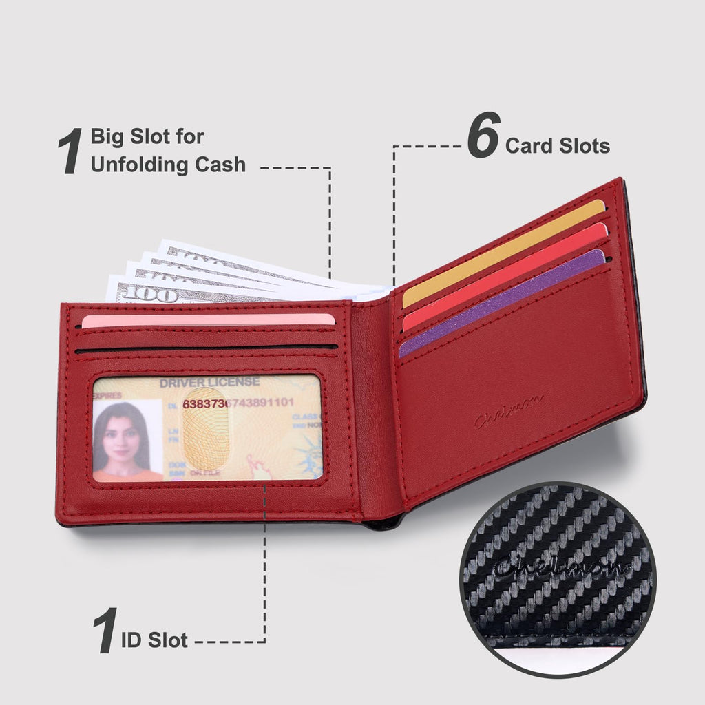 Cartera delgada Chelmon para hombre con ventana de identificación y bloqueo RFID, tarjetero minimalista plegable de bolsillo frontal para tarjetas de visita, regalo para hombres